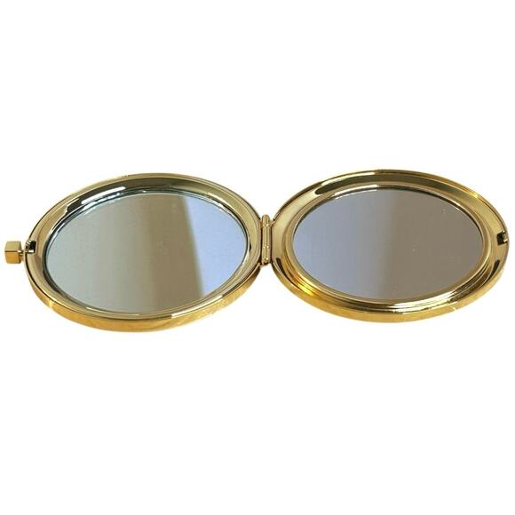 Neiman Marcus Gold Tone Hearts Rhinestone Accent Compact Mirror in Box - Picture 5 of 9